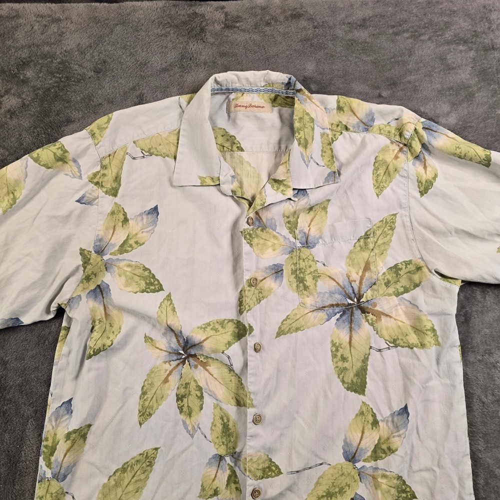 Tommy Bahama Shirt Men XL Tropical Blue Green Leaf Print Short Sleeve Vacation - Picture 5 of 16